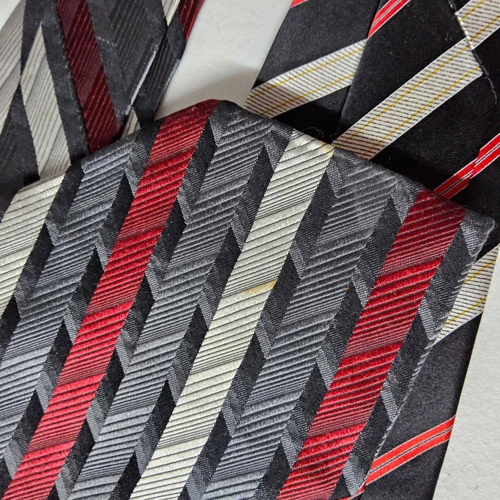 Jos A Bank Perry Ellis Pierre Cardin Ties Mens OS Red Black Striped Silk 4pc Lot